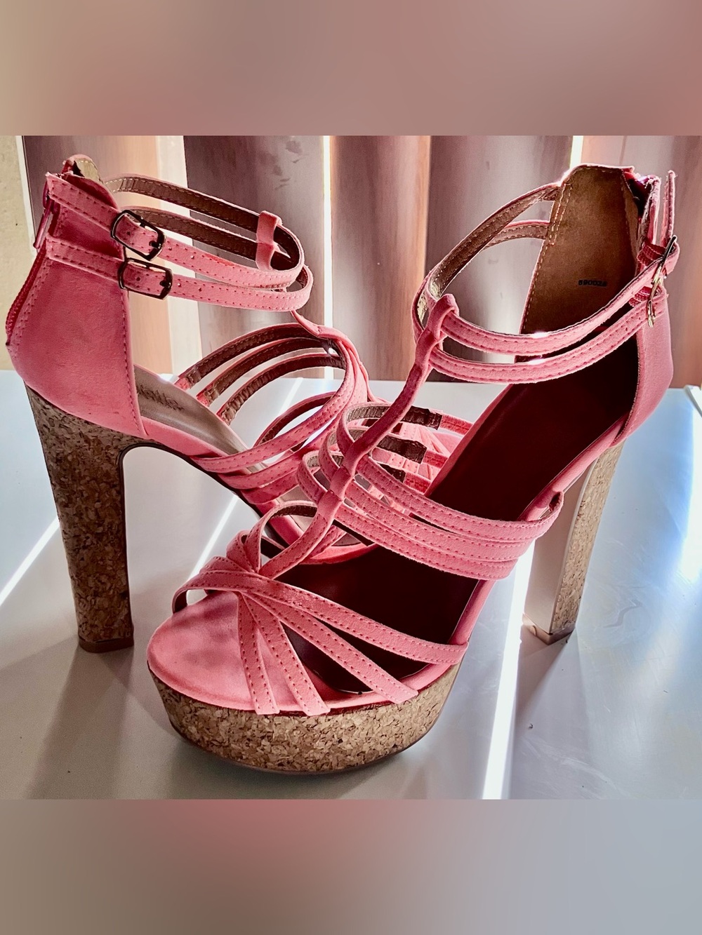 Women's suede Coral Strappy Cork Platform Heels size 8